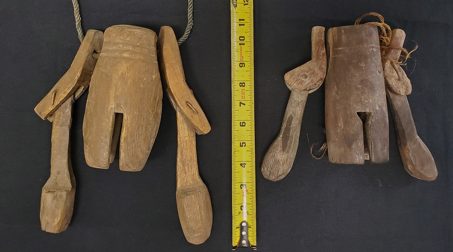 Vintage Folk Art Wooden Clackers / Bells Hand Carved — Set of 2