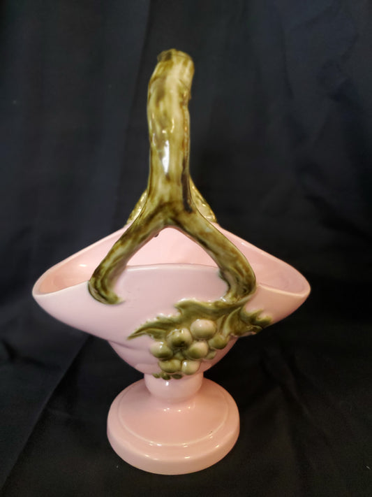 Vintage Hull Art Pottery Tokay Tuscany Grapes & Vine Pink Basket