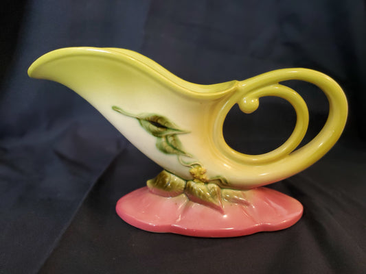 Vintage MCM Hull Pottery Green & Pink Cornucopia Vase W10-11 Woodland 11" Long