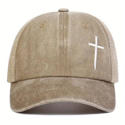 Christian Cross Embroidered Trucker Hat Adjustable Mesh