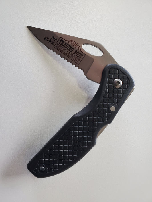Pocket Knife Old Tif's Trading Post Logo Serrated