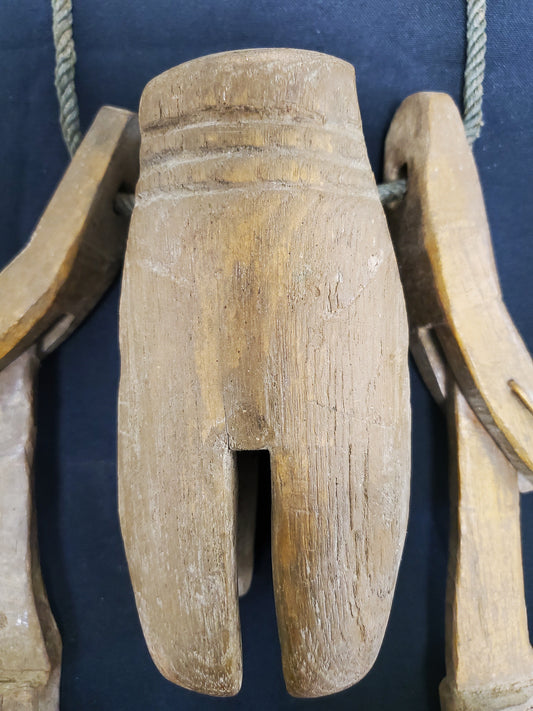Vintage Folk Art Wooden Clackers / Bells Hand Carved — Set of 2
