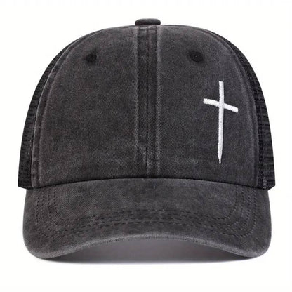 Christian Cross Embroidered Trucker Hat Adjustable Mesh